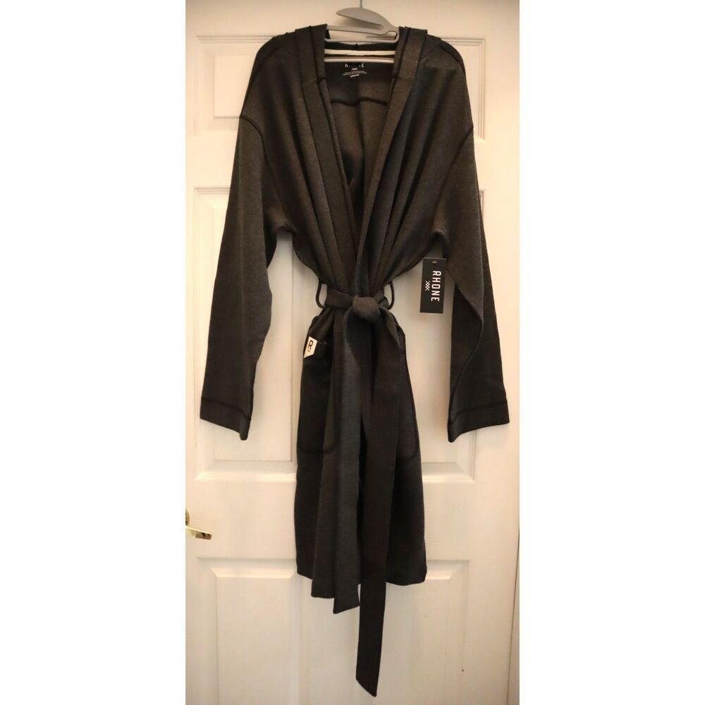 Rhone 101875-019 Men's Sz S/M Black Heather Heritage Midweight Hooded Robe